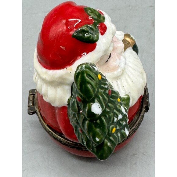 Vintage Santa Claus Trinket Box With Christmas Tree & Pipe Hand-Painted Ceramic - Picture 3 of 7